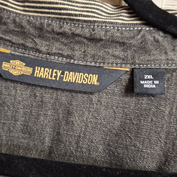 Harley Davidson Button Up Long Sleeve Embroidered Striped Shirt Men Size XXL - Picture 10 of 16